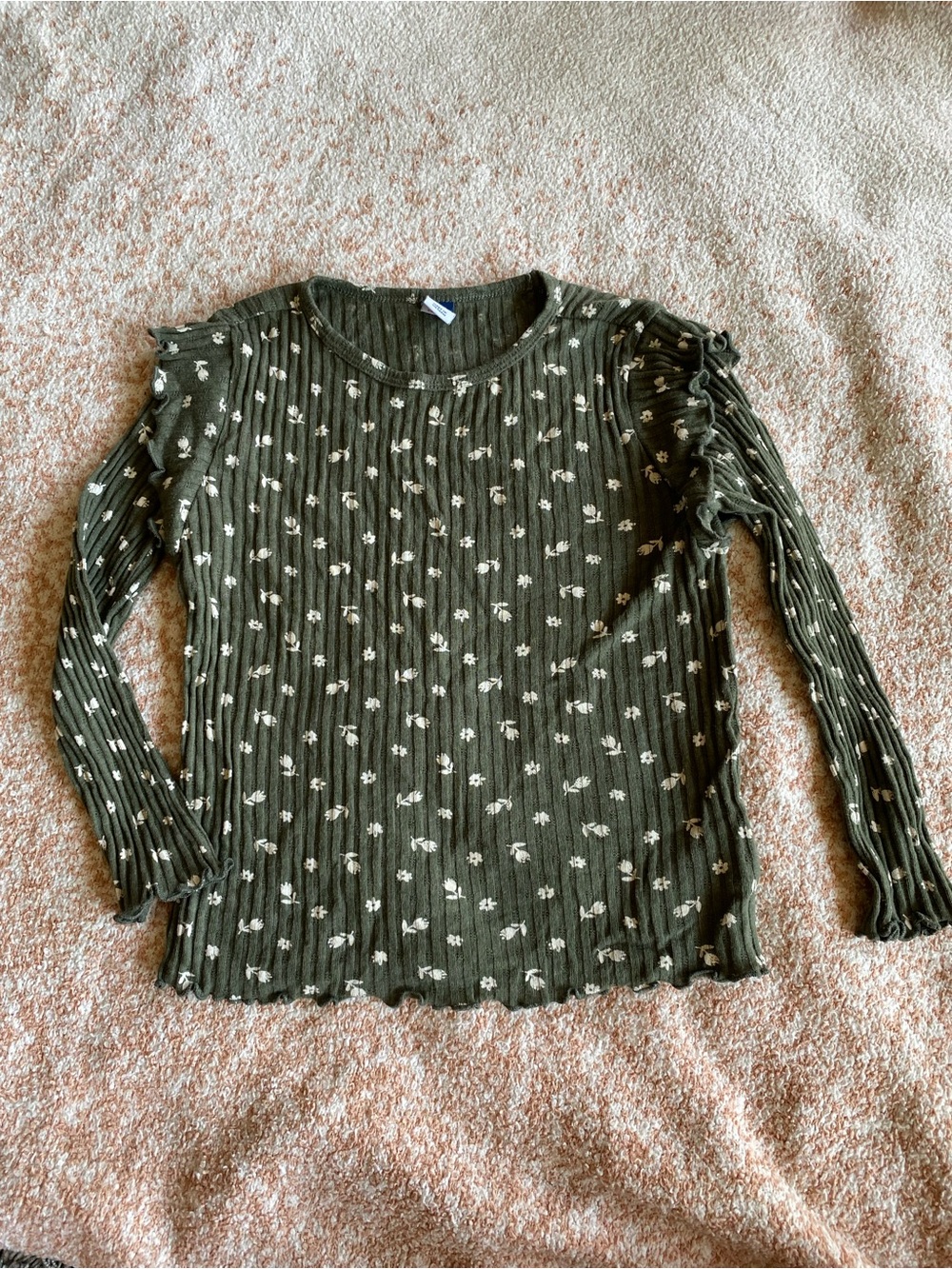 Old Navy girls Olive Green Floral Ribbed Long-Sleeve Top